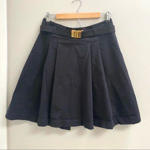 Michael Kors Black Pleated Full Skirt Size 8 with Belt Above Knee Midi